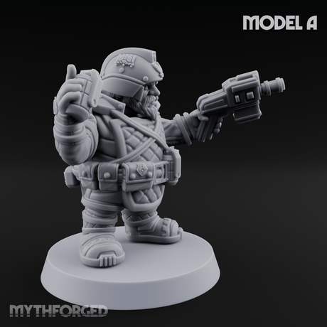 Both Barrels Blazing Space Dwarf Soldiers A Miniature for Dungeons and Dragons, Pathfinder or other TTRPGs