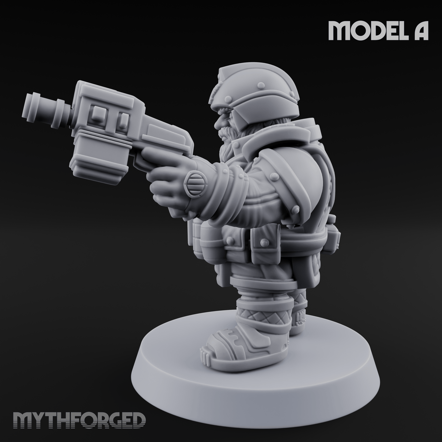 Both Barrels Blazing Space Dwarf Soldiers A Miniature for Dungeons and Dragons, Pathfinder or other TTRPGs