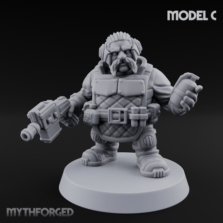 Both Barrels Blazing Space Dwarf Soldiers C Miniature for Dungeons and Dragons, Pathfinder or other TTRPGs