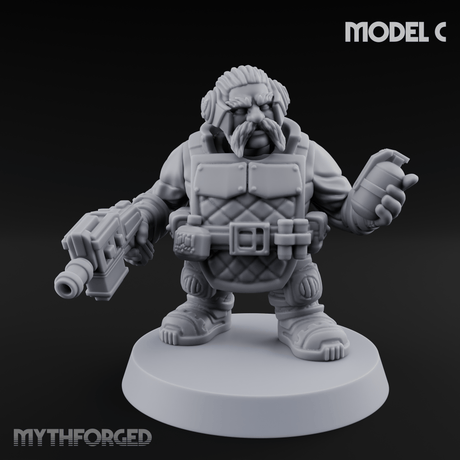 Both Barrels Blazing Space Dwarf Soldiers Miniature for Dungeons and Dragons, Pathfinder or other TTRPGs