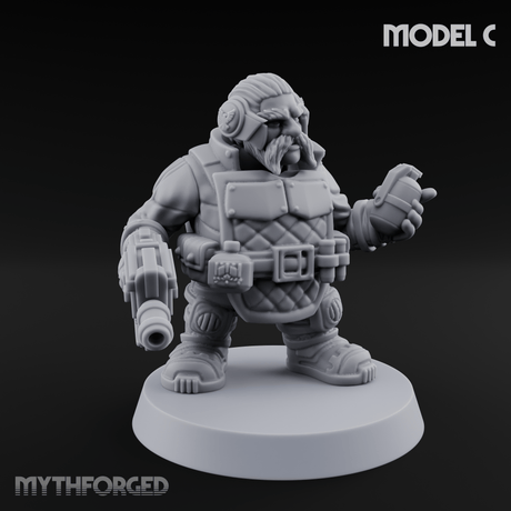 Both Barrels Blazing Space Dwarf Soldiers C Miniature for Dungeons and Dragons, Pathfinder or other TTRPGs