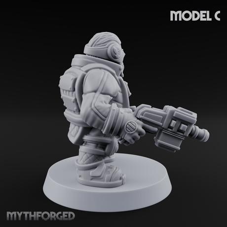 Both Barrels Blazing Space Dwarf Soldiers C Miniature for Dungeons and Dragons, Pathfinder or other TTRPGs