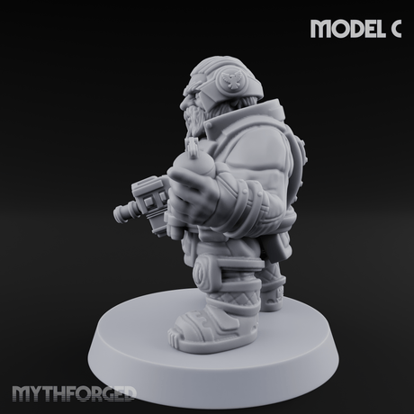 Both Barrels Blazing Space Dwarf Soldiers C Miniature for Dungeons and Dragons, Pathfinder or other TTRPGs
