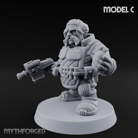 Both Barrels Blazing Space Dwarf Soldiers C Miniature for Dungeons and Dragons, Pathfinder or other TTRPGs