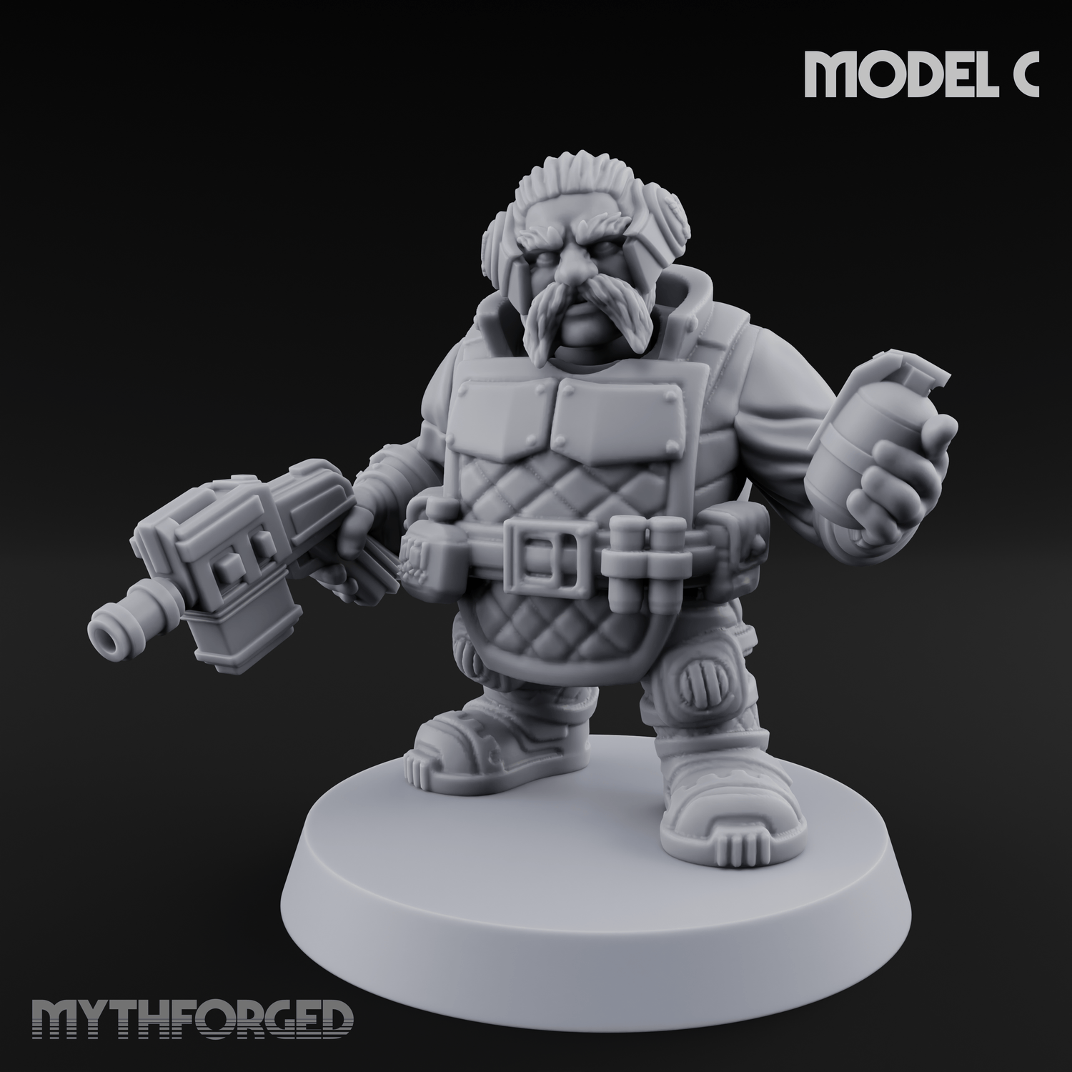 Both Barrels Blazing Space Dwarf Soldiers C Miniature for Dungeons and Dragons, Pathfinder or other TTRPGs