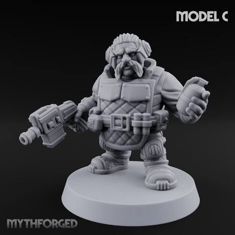 Both Barrels Blazing Space Dwarf Soldiers C Miniature for Dungeons and Dragons, Pathfinder or other TTRPGs