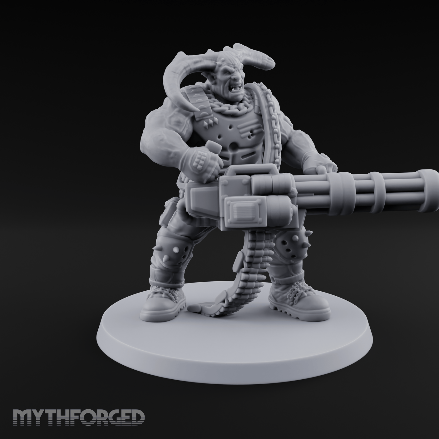 Gatling Gun Grinning Troll Gunner Miniature for Dungeons and Dragons, Pathfinder or other TTRPGs