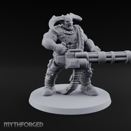 Gatling Gun Grinning Troll Gunner Miniature for Dungeons and Dragons, Pathfinder or other TTRPGs