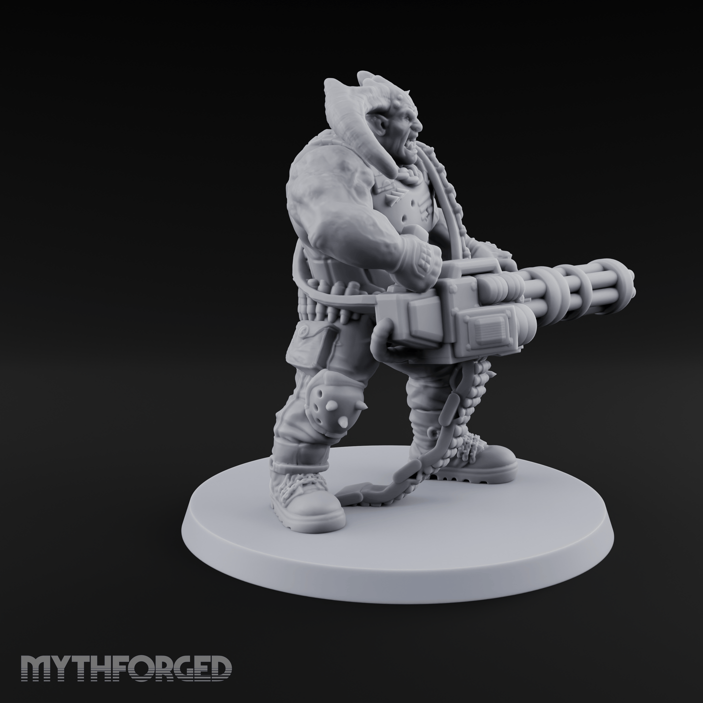 Gatling Gun Grinning Troll Gunner Miniature for Dungeons and Dragons, Pathfinder or other TTRPGs