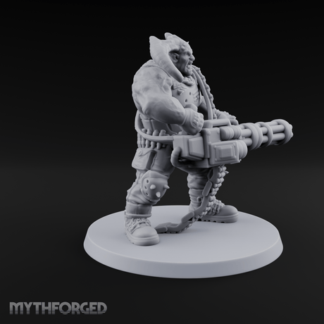 Gatling Gun Grinning Troll Gunner Miniature for Dungeons and Dragons, Pathfinder or other TTRPGs