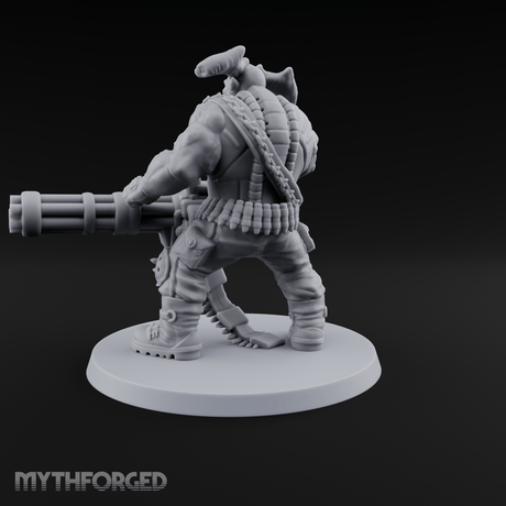 Gatling Gun Grinning Troll Gunner Miniature for Dungeons and Dragons, Pathfinder or other TTRPGs