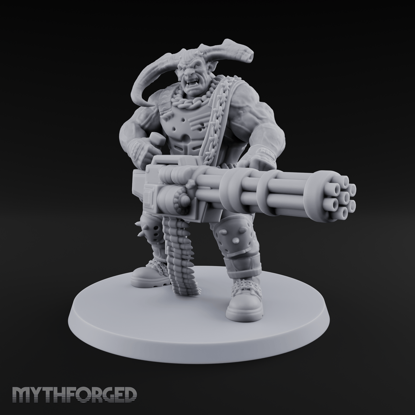 Gatling Gun Grinning Troll Gunner Miniature for Dungeons and Dragons, Pathfinder or other TTRPGs