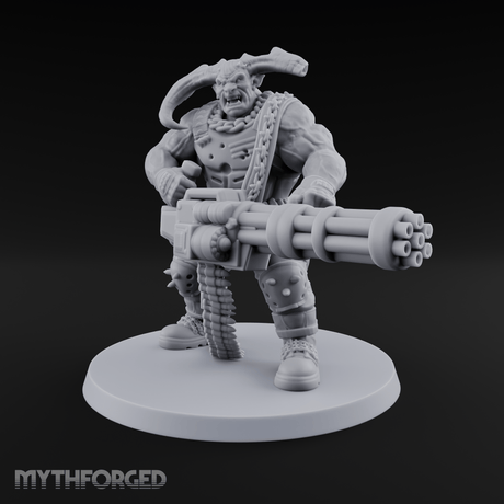 Gatling Gun Grinning Troll Gunner Miniature for Dungeons and Dragons, Pathfinder or other TTRPGs