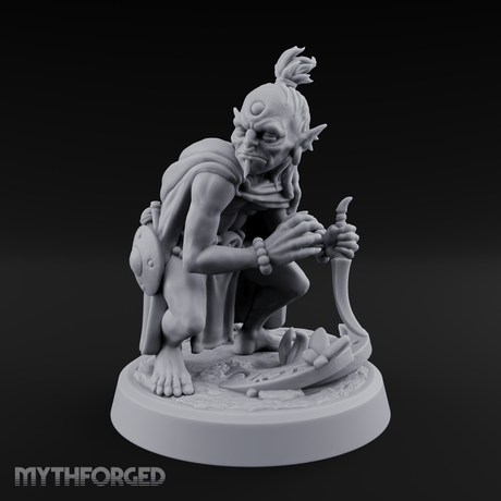Crouching And Scheming Goblin Rogue Skulker Miniature for Dungeons and Dragons, Pathfinder or other TTRPGs
