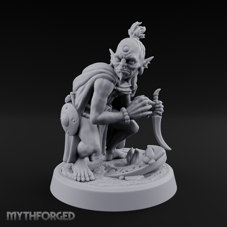Crouching And Scheming Goblin Rogue Skulker Miniature for Dungeons and Dragons, Pathfinder or other TTRPGs