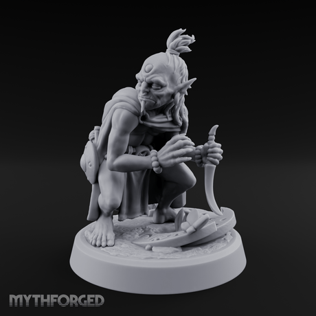 Crouching And Scheming Goblin Rogue Skulker Miniature for Dungeons and Dragons, Pathfinder or other TTRPGs