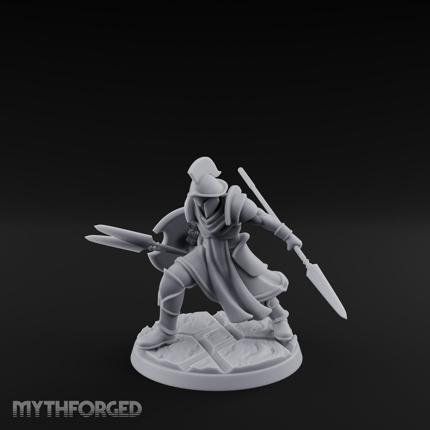Spear And Shield Lunging Human Spear Warrior Model A Miniature for Dungeons and Dragons, Pathfinder or other TTRPGs