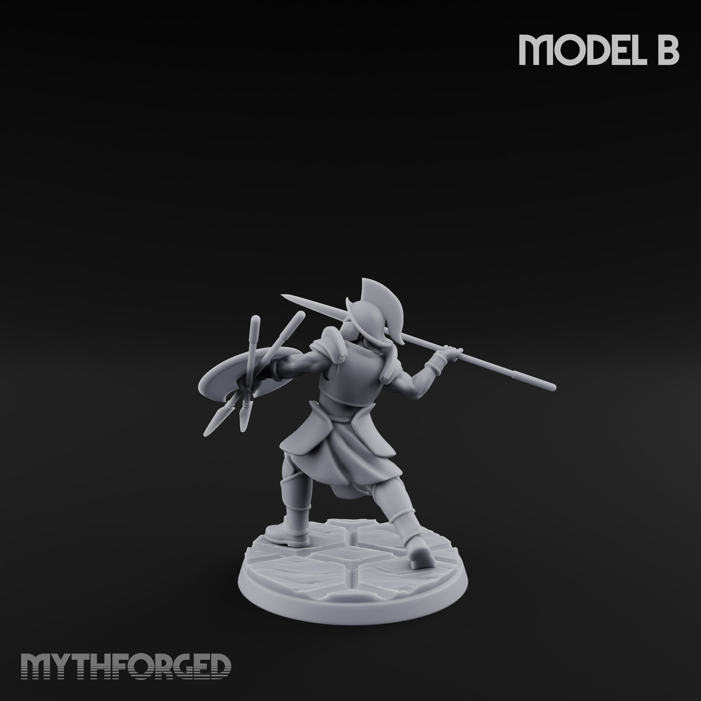 Spear And Shield Lunging Human Spear Warrior Model B Miniature for Dungeons and Dragons, Pathfinder or other TTRPGs