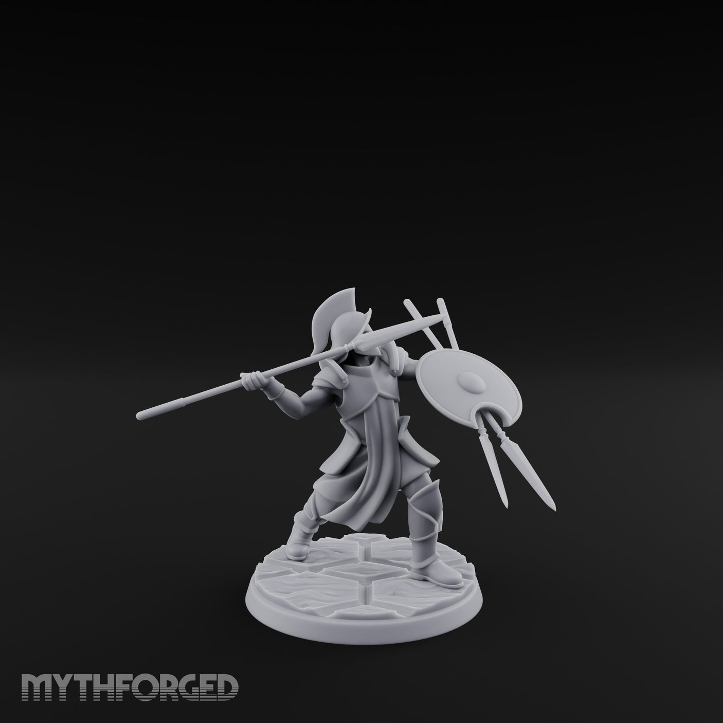 Spear And Shield Lunging Human Spear Warrior Model B Miniature for Dungeons and Dragons, Pathfinder or other TTRPGs