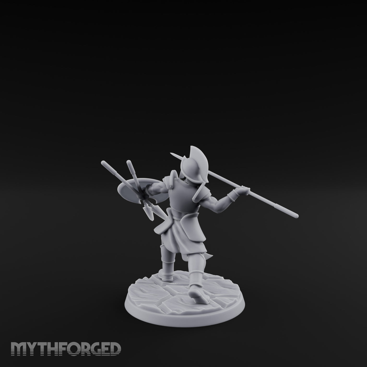 Spear And Shield Lunging Human Spear Warrior Model B Miniature for Dungeons and Dragons, Pathfinder or other TTRPGs