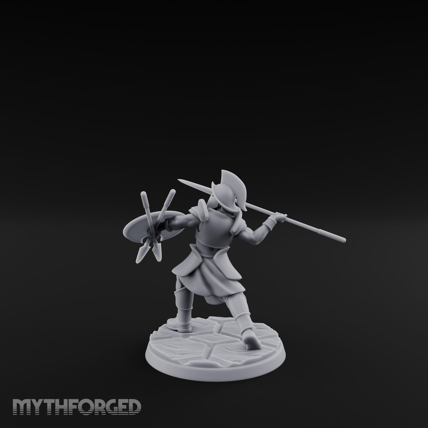 Spear And Shield Lunging Human Spear Warrior Model B Miniature for Dungeons and Dragons, Pathfinder or other TTRPGs