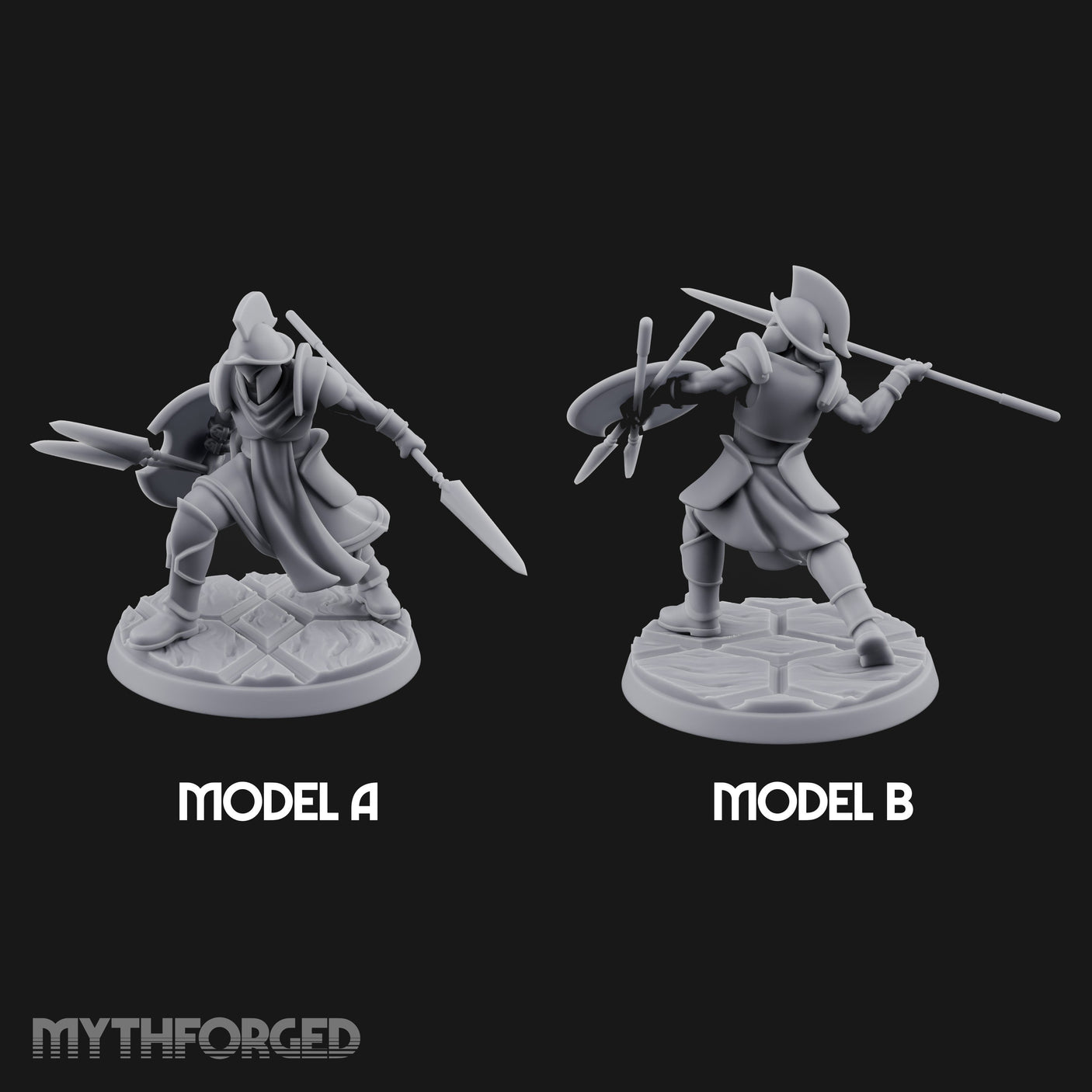 Spear And Shield Lunging Human Spear Warriors Miniature for Dungeons and Dragons, Pathfinder or other TTRPGs