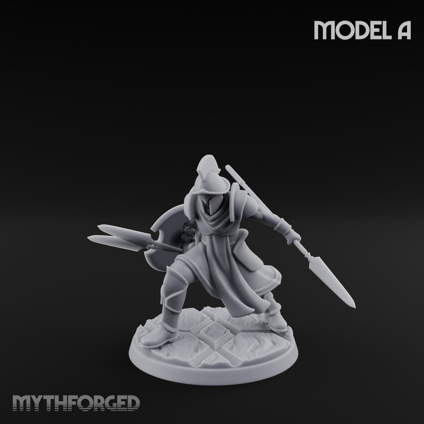 Spear And Shield Lunging Human Spear Warriors Miniature for Dungeons and Dragons, Pathfinder or other TTRPGs