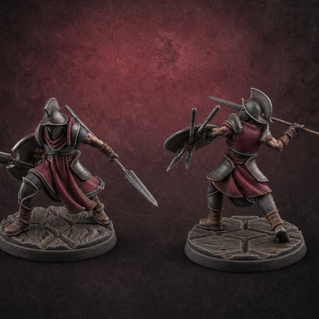 Spear And Shield Lunging Human Spear Warriors Miniature for Dungeons and Dragons, Pathfinder or other TTRPGs