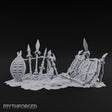 Spear-Crossed Shield-Grounded Tribal Warrior Arms Scene Miniature for Dungeons and Dragons, Pathfinder or other TTRPGs