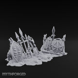 Spear-Crossed Shield-Grounded Tribal Warrior Arms Scene Miniature for Dungeons and Dragons, Pathfinder or other TTRPGs