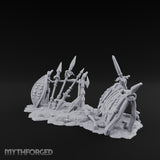Spear-Crossed Shield-Grounded Tribal Warrior Arms Scene Miniature for Dungeons and Dragons, Pathfinder or other TTRPGs