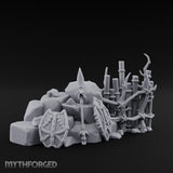 Spear-Leaned Shield-Propped Tribal Rock Barricade Scene Miniature for Dungeons and Dragons, Pathfinder or other TTRPGs