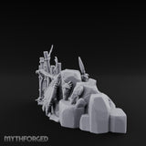 Spear-Leaned Shield-Propped Tribal Rock Barricade Scene Miniature for Dungeons and Dragons, Pathfinder or other TTRPGs