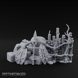 Spear-Leaned Shield-Propped Tribal Rock Barricade Scene Miniature for Dungeons and Dragons, Pathfinder or other TTRPGs