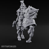 Spear Lowered Bear Helmed Human Knight on Horseback Miniature for Dungeons and Dragons, Pathfinder or other TTRPGs