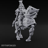 Spear Lowered Bear Helmed Human Knight on Horseback Miniature for Dungeons and Dragons, Pathfinder or other TTRPGs