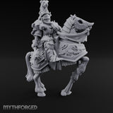 Spear Lowered Bear Helmed Human Knight on Horseback Miniature for Dungeons and Dragons, Pathfinder or other TTRPGs