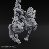 Spear Lowered Bear Helmed Human Knight on Horseback Miniature for Dungeons and Dragons, Pathfinder or other TTRPGs