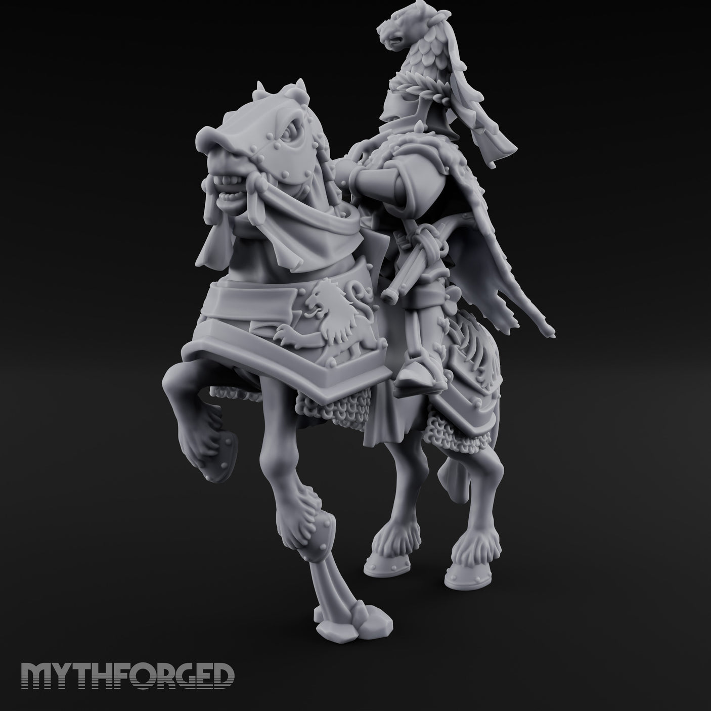 Spear Lowered Bear Helmed Human Knight on Horseback Miniature for Dungeons and Dragons, Pathfinder or other TTRPGs