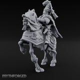 Spear Lowered Bear Helmed Human Knight on Horseback Miniature for Dungeons and Dragons, Pathfinder or other TTRPGs