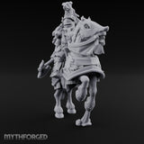 Spear Lowered Bear Helmed Human Knight on Horseback Miniature for Dungeons and Dragons, Pathfinder or other TTRPGs