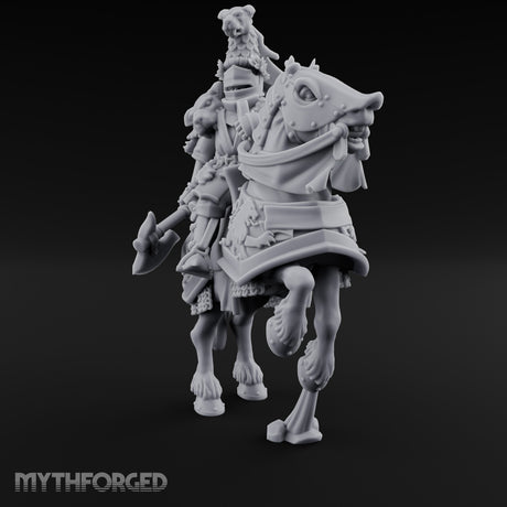 Spear Lowered Bear Helmed Human Knight on Horseback Miniature for Dungeons and Dragons, Pathfinder or other TTRPGs