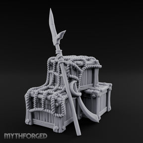 Spear-Propped Rope-Lashed Tribal Storage Crate Scene Miniature for Dungeons and Dragons, Pathfinder or other TTRPGs