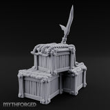 Spear-Propped Rope-Lashed Tribal Storage Crate Scene Miniature for Dungeons and Dragons, Pathfinder or other TTRPGs