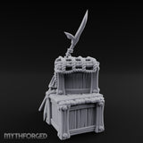 Spear-Propped Rope-Lashed Tribal Storage Crate Scene Miniature for Dungeons and Dragons, Pathfinder or other TTRPGs