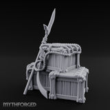 Spear-Propped Rope-Lashed Tribal Storage Crate Scene Miniature for Dungeons and Dragons, Pathfinder or other TTRPGs