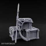 Spear-Propped Rope-Lashed Tribal Storage Crate Scene Miniature for Dungeons and Dragons, Pathfinder or other TTRPGs