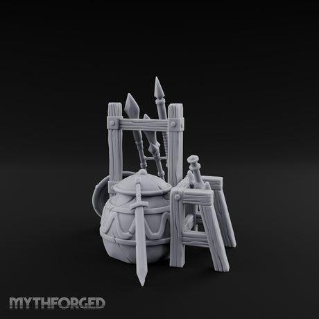 Spear-Racked Helm-Propped Armory Weapon Stand Set Miniature for Dungeons and Dragons, Pathfinder or other TTRPGs
