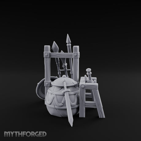 Spear-Racked Helm-Propped Armory Weapon Stand Set Miniature for Dungeons and Dragons, Pathfinder or other TTRPGs