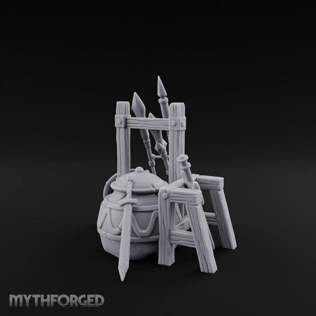 Spear-Racked Helm-Propped Armory Weapon Stand Set Miniature for Dungeons and Dragons, Pathfinder or other TTRPGs